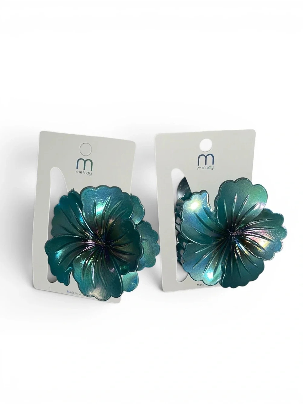 2 FLORAL BLUE IRIDESCENT HAIR CLAW CLIPS